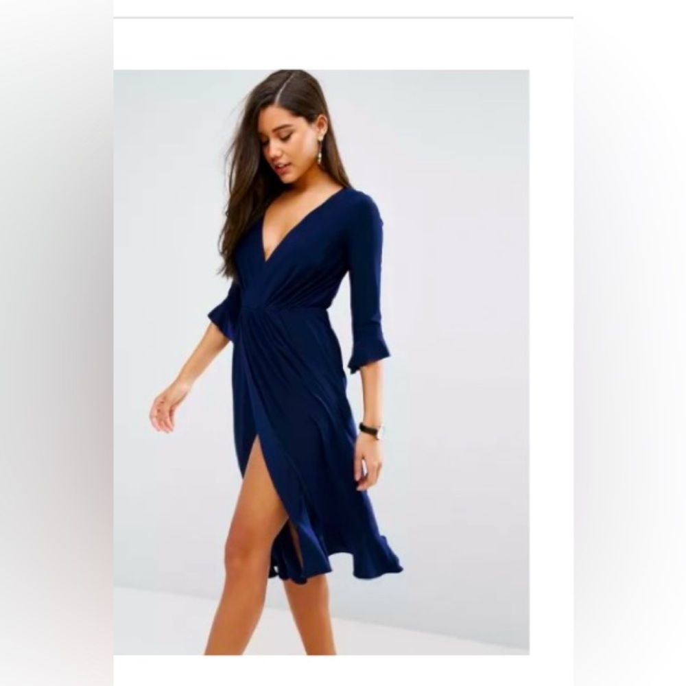 ASOS Wrap Front Midi Dress With Frill Detail
